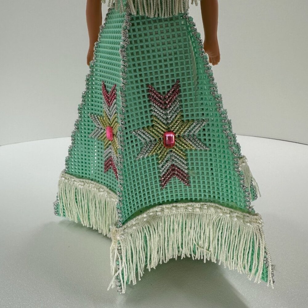 Vintage Indian Princess Doll 2Pc 14" Plastic Canvas Beaded Dress Native American - Picture 16 of 16
